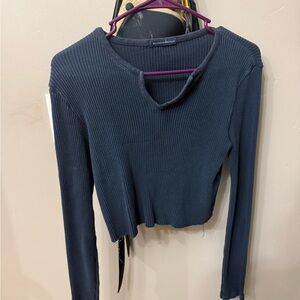 Brandy Melville Navy Ribbed Long Sleeve Top